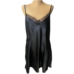 Vintage 90s Y2K Inner Most Slip Dress Black Satin Lace  Cross Cross Strap Medium